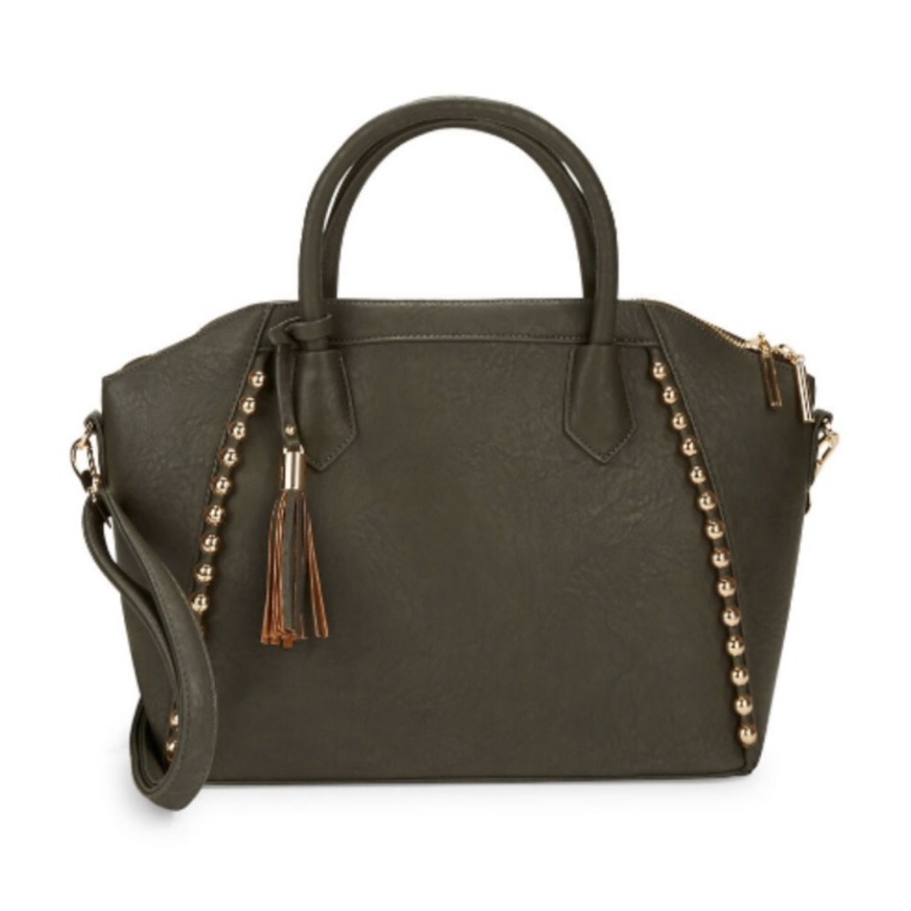 Kenzie Leatherette Green/Grey Studded Dome Purse